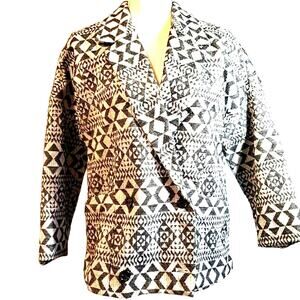 Gap Double Breasted Jacket Size S Black & White Southwestern Coat Lined Pockets